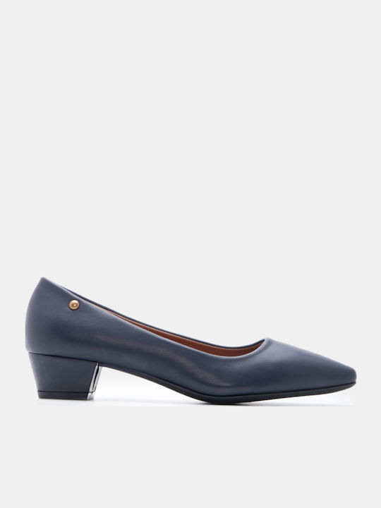 Spitze Pumps mit niedrigem Absatz Marineblau