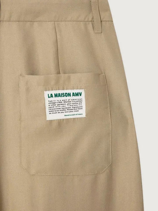 Pantaloni Dama Înaltă Talie Din Țesătură În Croială Lejeră Olive