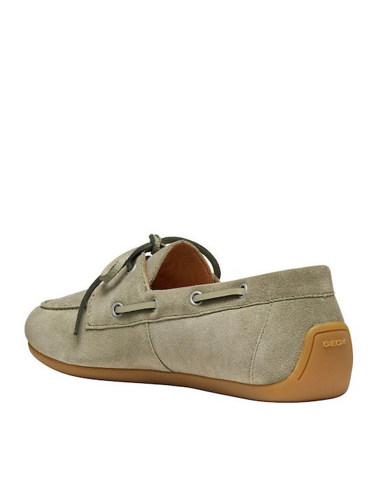 Damen Mokassins Aus Leder In Khaki Farbe