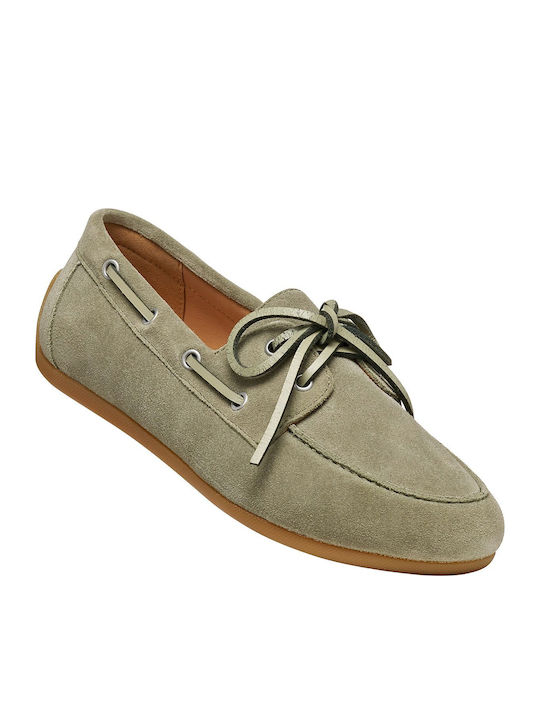 Damen Mokassins Aus Leder In Khaki Farbe