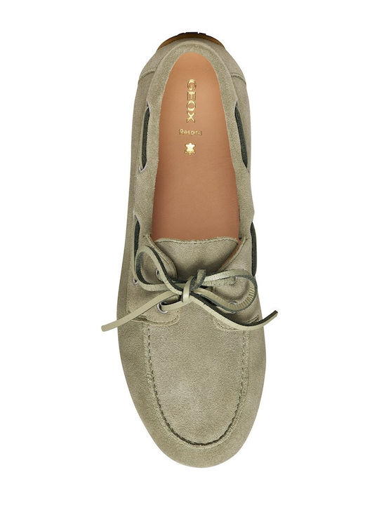 Damen Mokassins Aus Leder In Khaki Farbe