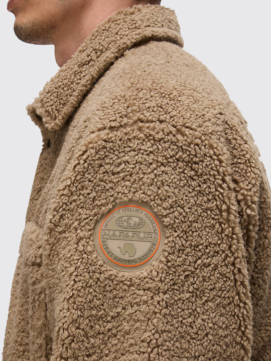 Men's Brown Fleece Jacket with Buttons
