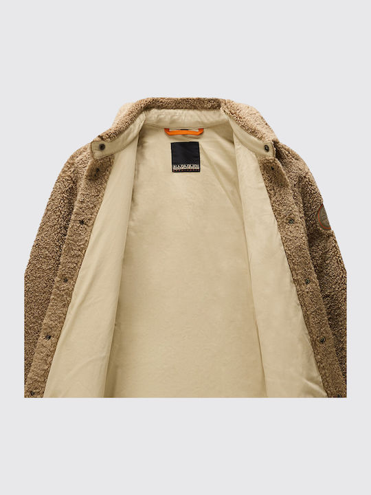 Men's Brown Fleece Jacket with Buttons