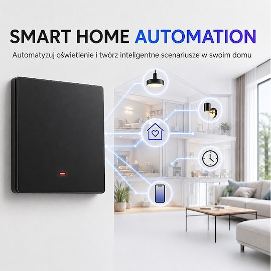 Qoltec Smart Light Switch 1 Position Wi-fi Timer Tuya Smart Life Black