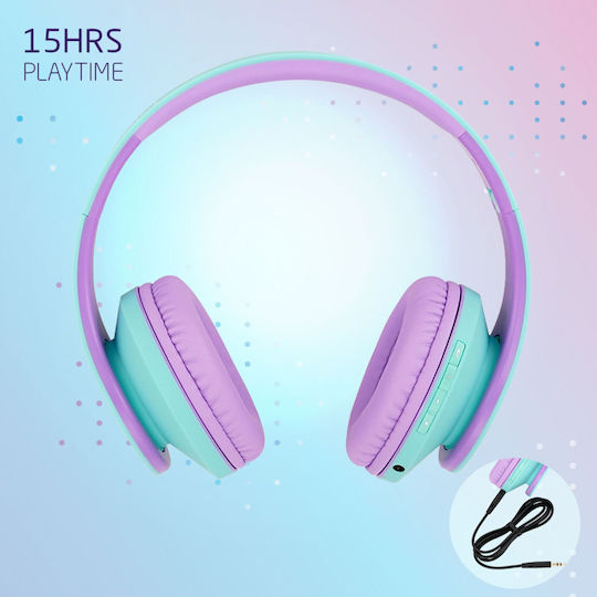 PowerLocus P2 Kids Ασύρματα / Ενσύρματα Παιδικά Over Ear Ακουστικά με Ραδιόφωνο με 20 ώρες Λειτουργίας Blue-Purple