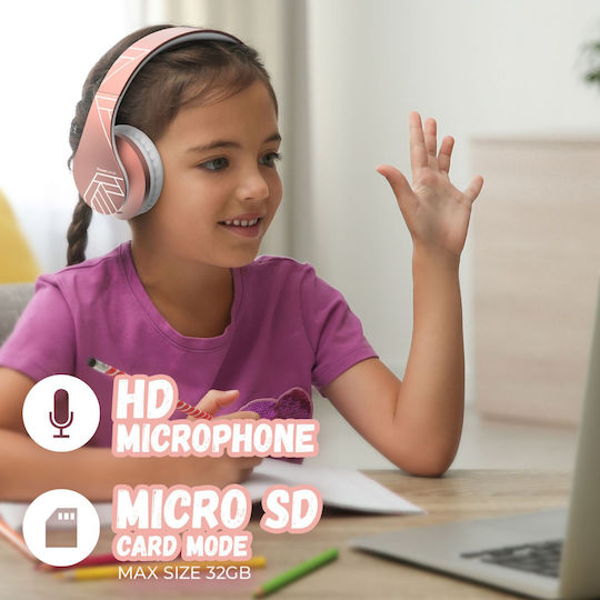 PowerLocus P2 Kids Ασύρματα / Ενσύρματα Παιδικά Over Ear Ακουστικά με Ραδιόφωνο με 20 ώρες Λειτουργίας Rose Gold