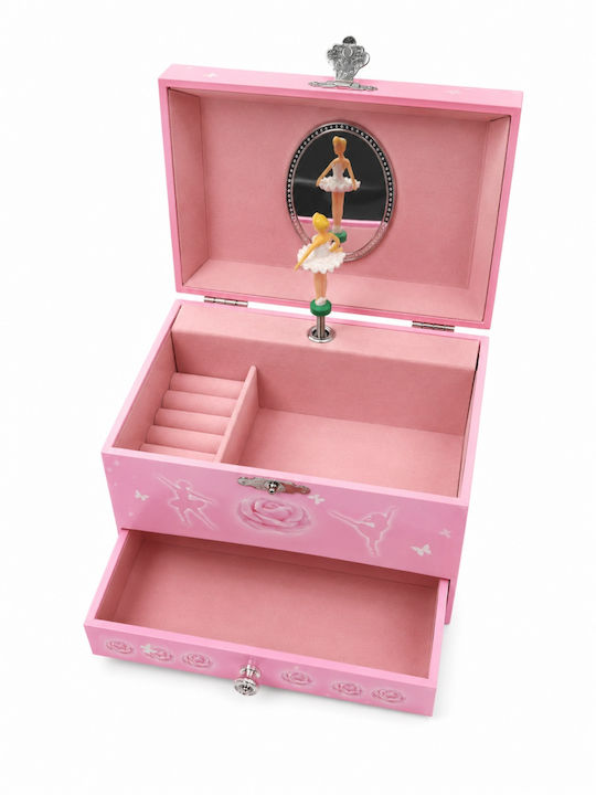 Музикална Кутия за Бижута с Чекмедже Розова 16.5x11cm