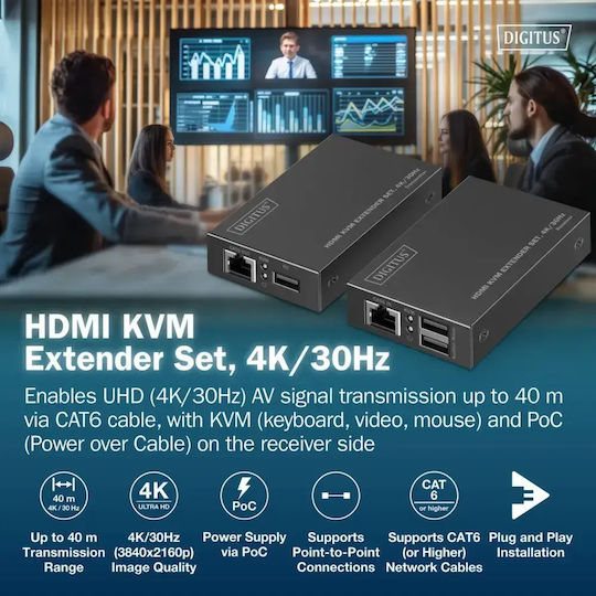 Digitus Ds-55357 Hdmi Kvm Extender Set 4k/30hz Black