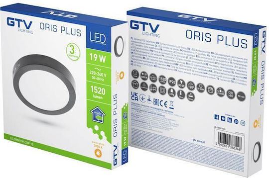 Επιτοίχιος Φωτιστικός Led Oris 19w Ip20 3000k Μαύρος