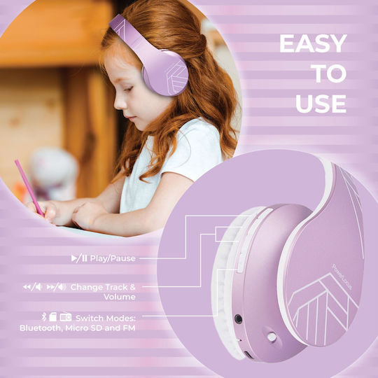 PowerLocus P2 Kids Ασύρματα / Ενσύρματα Παιδικά Over Ear Ακουστικά με Ραδιόφωνο με 20 ώρες Λειτουργίας Pink-White