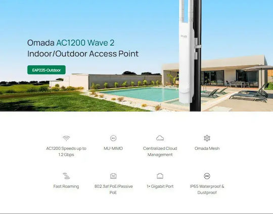 TP-LINK EAP225-Outdoor v3.20 Εξωτερικό Access Point Wi‑Fi 5 Dual Band (2.4 & 5GHz) Μονό Kit