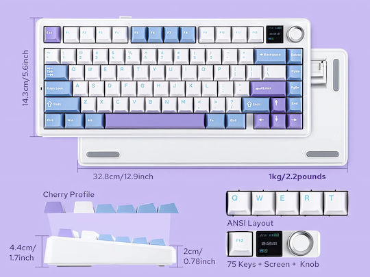 Aula F75 Max Wireless Gaming Keyboard 75% with RGB Lighting (English US) White/Blue/Purple