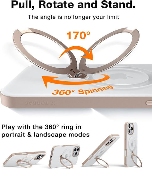 Torras Ostand Spin Rückseite Umschlag Silikon Gold (iPhone 17 Pro / iPhone 16 Pro)