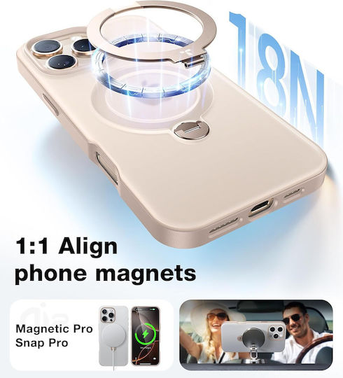 Torras Ostand Spin Rückseite Umschlag Silikon Gold (iPhone 17 Pro / iPhone 16 Pro)
