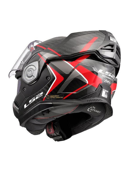 LS2 FF901 Advant X Carbon Future II Gloss Red Motorcycle Helmet Modular ECE 22.06 1550gr with Sunvisor