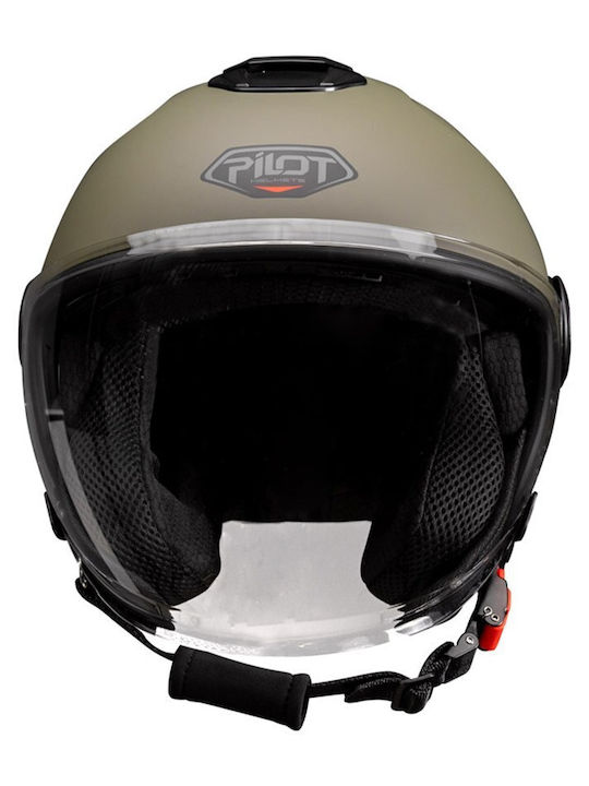 Pilot Fly SV Military Green Matt Cască Moto Jet ECE 22.06 1300gr cu Sunvisor