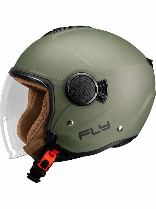Pilot Fly SV Military Green Matt Cască Moto Jet ECE 22.06 1300gr cu Sunvisor