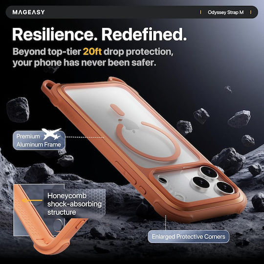 Mageasy Odyssey M With Lanyard Back Cover Silicone with Strap Gray (iPhone 17 Pro)