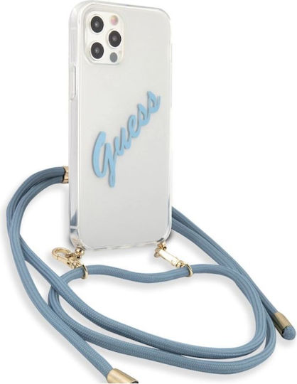 Guess Script Vintage Back Cover Πλαστικό με Λουράκι Μπλε (iPhone 12 / 12 Pro)