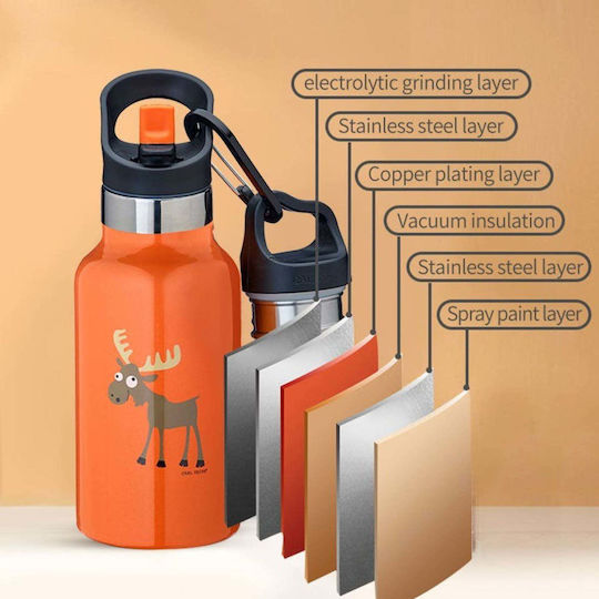 Carl Oscar Stainless Steel Kids Water Bottle Thermos Non Spill Orange 350ml