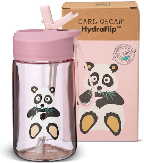 Carl Oscar Plastic Kids Water Bottle with Straw Non Spill Pink 400ml