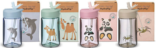Carl Oscar Plastic Kids Water Bottle with Straw Non Spill Green 400ml