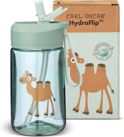 Carl Oscar Plastic Kids Water Bottle with Straw Non Spill Green 400ml