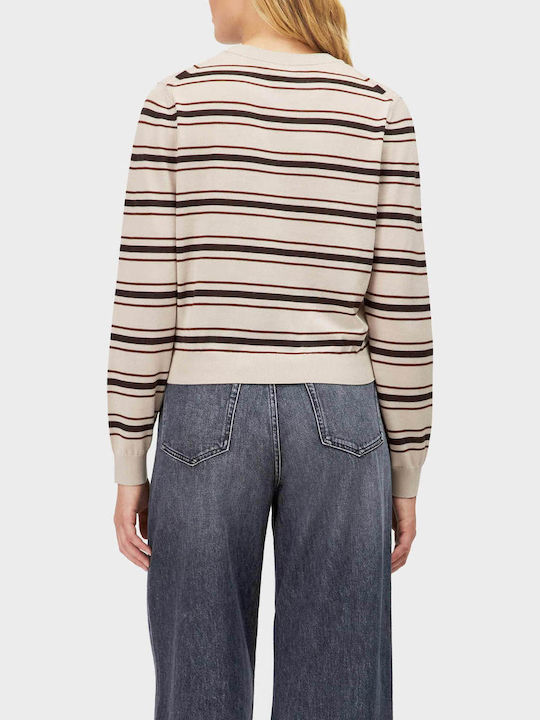 Damen Crop Pullover Gestreift Beige