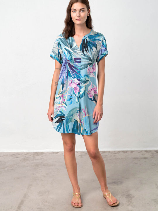Summer Mini Shirt Dress Light Blue