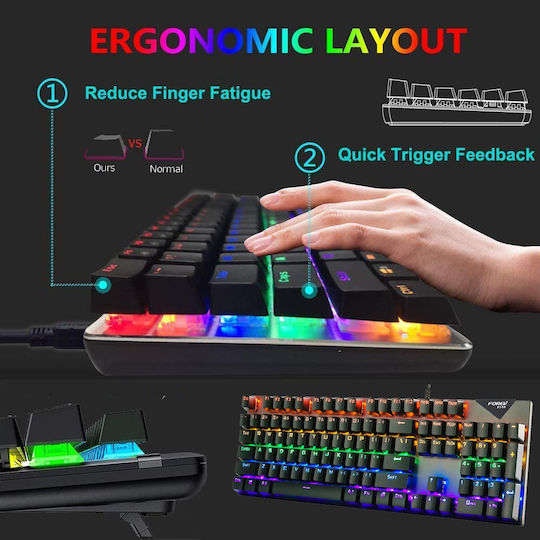 Forev Комплект гейминг механична клавиатура с RGB осветление и мишка (Международен английски)