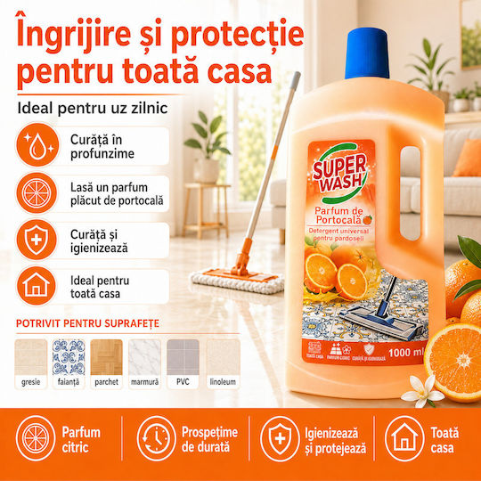 Super Wash Почистваща Течност за Пода с Дезинфекциращо Действие 1lt
