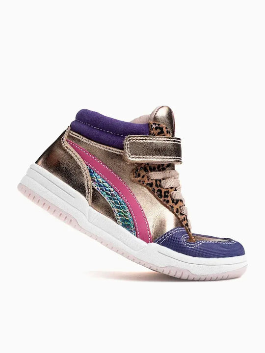 Anatomische Leder Kinderstiefel mit Bügel- und Schleifenverschluss Gold