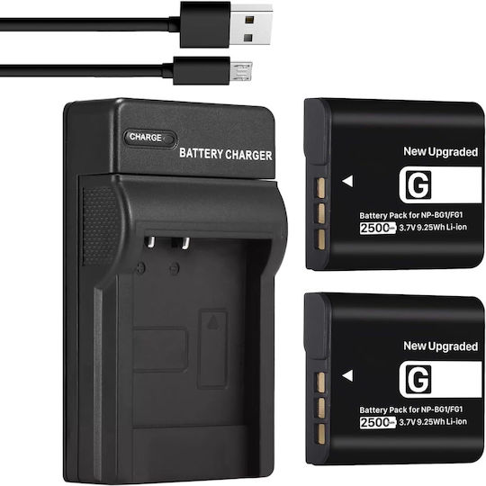 Set 2 Baterii Huaeng Np-bg1 Np-fg1 2500 Mah Încărcător Usb Baterii Compatibil Sony Cyber-shot Dsc-hx5v Hx9v Hx10v Hx20v Hx30v Dsc-h3 H7 H10 H20 H70 H90 W120 W150 W220 Baterii De Înlocuire Pentru Cameră