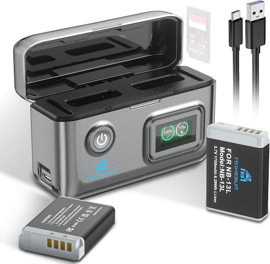 Încărcător Dublu Cu Ecran Lcd Pentru Baterii Set 2 Homesuit Nb-13l 1700 Mah Compatibil Canon Powershot G7x Mark Ii Iii G5x G9x Sx740 Hs Sx720 Hs Sx620 Hs Încărcare Usb Protecție Inteligentă