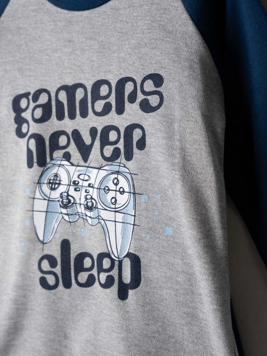 Hashtag Kinder-Nachtwäsche Winter Grau Meliert Gamers Never Sleep