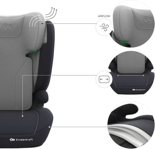 Kinderkraft i-Spark 2 Plus Столче за кола с висока облегалка i-Размер Сив