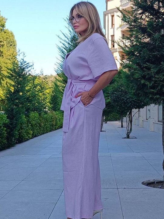 Cămăși De Damă Din In Cu Mâneca Scurtă Lilac