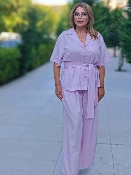 Cămăși De Damă Din In Cu Mâneca Scurtă Lilac