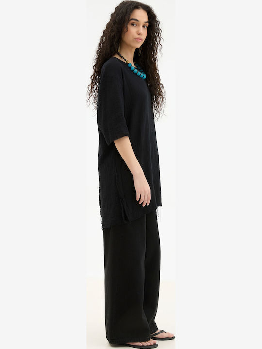 Bluza Damă Bumbac Cu Mânecă 3/4 Neagră