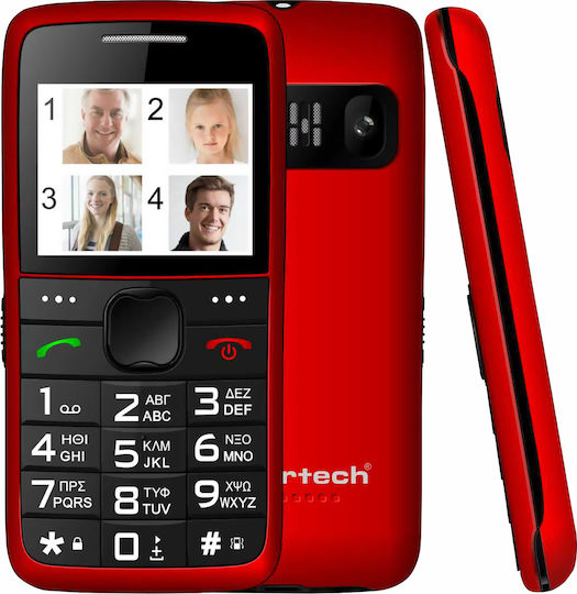 Powertech Sentry Eco Dual SIM Мобилен Телефон с Големи Бутоните (Гръцко Меню) Червен