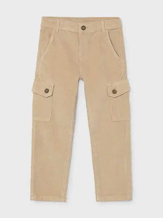Pantaloni cargo din catifea raiata bej