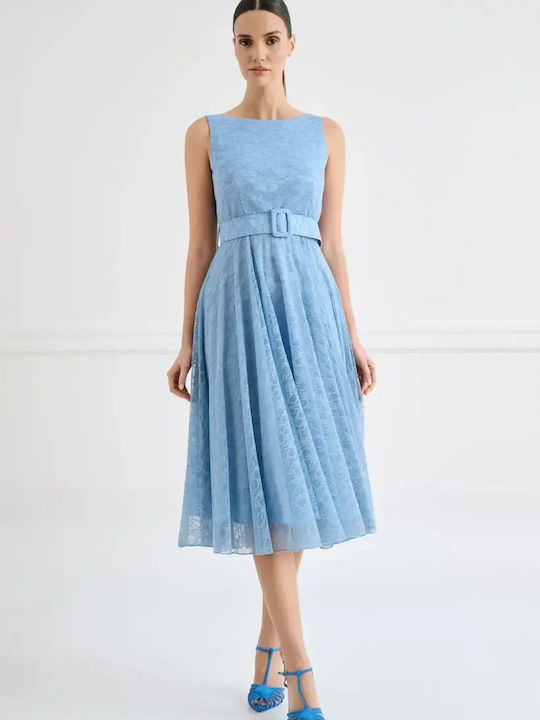 Summer Midi Dress for Wedding Christening with Lace Light Blue