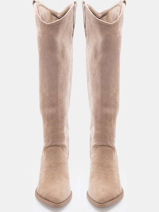 Women's Cowboy Boots with Mid Heel Beige