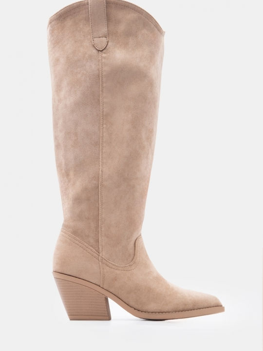 Women's Cowboy Boots with Mid Heel Beige
