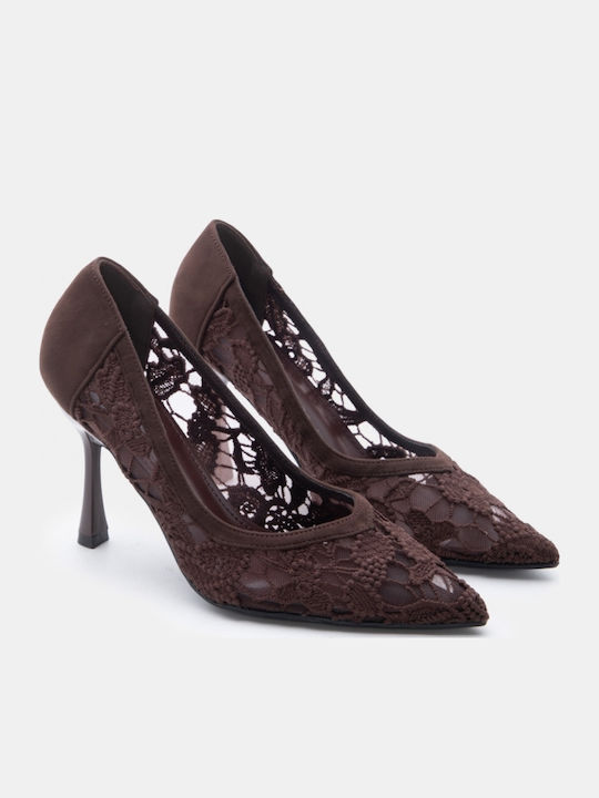Μυτερές Γόβες με Ψηλό Τακούνι Καφέ