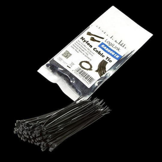 LogiLink Legături de Cablu din Plastic, Culoare Neagră (100 buc) KAB0001B