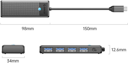 Orico USB-Hub 4 Anschlüsse USB 3.0 mit USB-C Anschluss