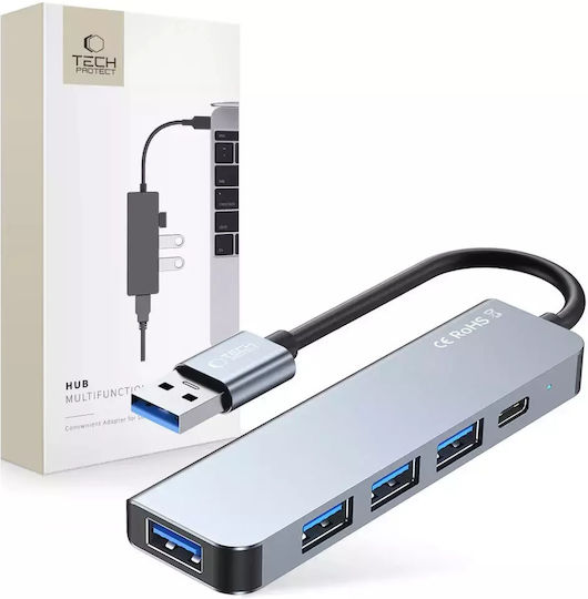 Tech-Protect V0 Hub 5 Anschlüsse USB 2.0 mit Anschluss an einen Computer USB-A Graues