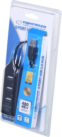 Esperanza EA116 Hub 4 Anschlüsse USB 2.0 mit Anschluss an einen Computer USB-A