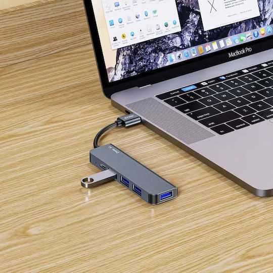 Tech-Protect V0 Hub 5 Anschlüsse USB 2.0 mit Anschluss an einen Computer USB-A Graues
